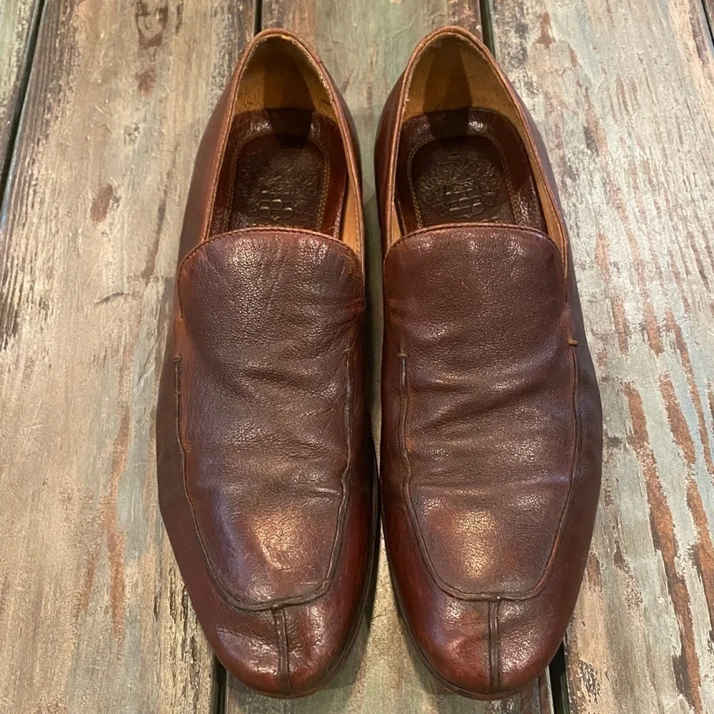 Vince Camuto Ennah Mens Loafers Brown Leather Shoes, Heel Drag, Size 9 Embossed